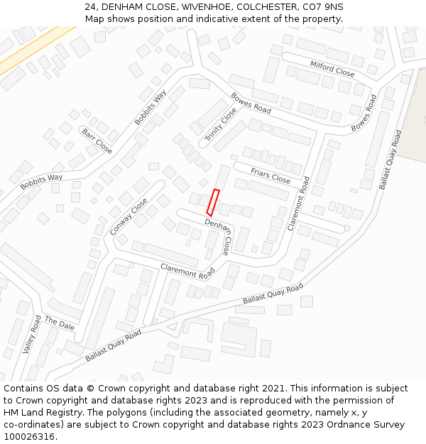 24, DENHAM CLOSE, WIVENHOE, COLCHESTER, CO7 9NS: Location map and indicative extent of plot