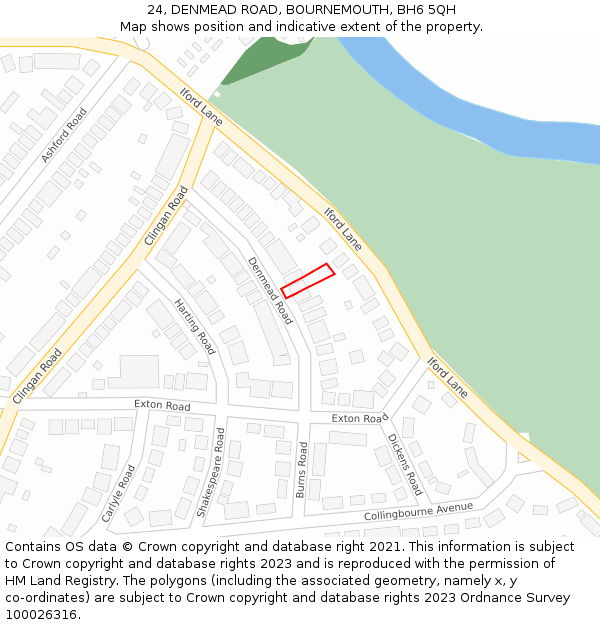 24, DENMEAD ROAD, BOURNEMOUTH, BH6 5QH: Location map and indicative extent of plot