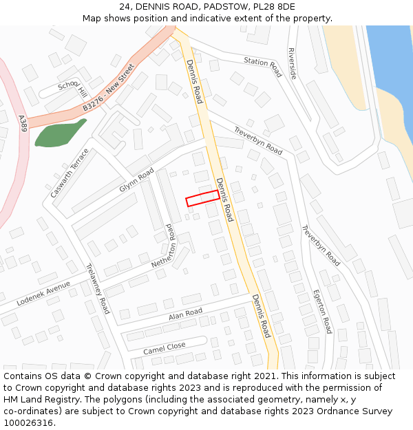 24, DENNIS ROAD, PADSTOW, PL28 8DE: Location map and indicative extent of plot