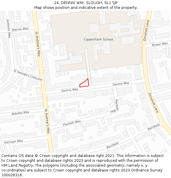 24, DENNIS WAY, SLOUGH, SL1 5JP: Location map and indicative extent of plot