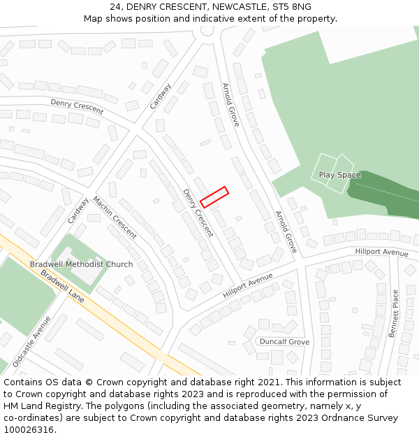 24, DENRY CRESCENT, NEWCASTLE, ST5 8NG: Location map and indicative extent of plot