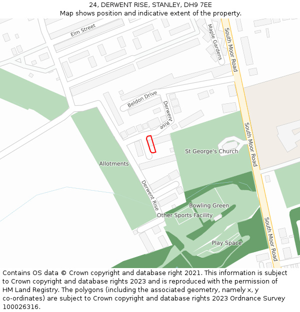 24, DERWENT RISE, STANLEY, DH9 7EE: Location map and indicative extent of plot