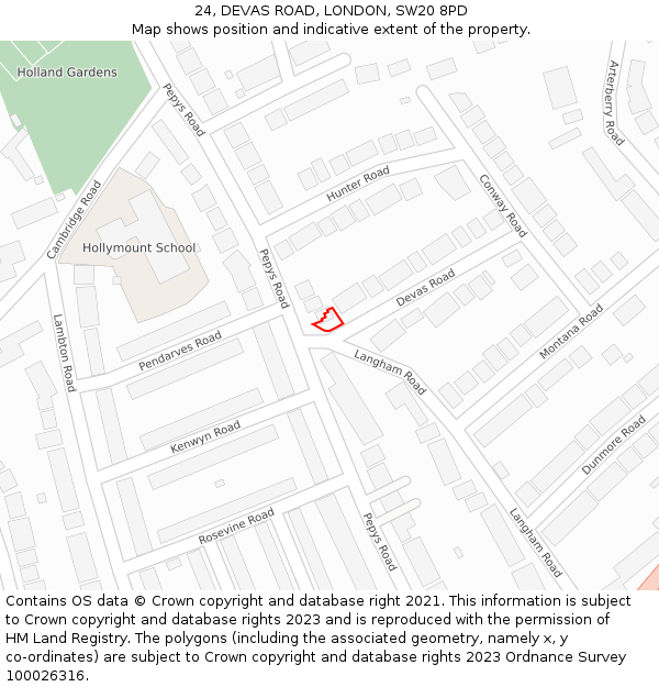 24, DEVAS ROAD, LONDON, SW20 8PD: Location map and indicative extent of plot