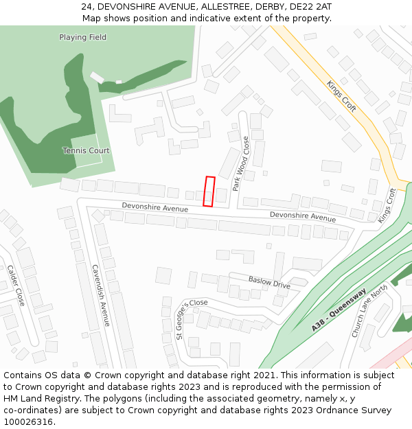 24, DEVONSHIRE AVENUE, ALLESTREE, DERBY, DE22 2AT: Location map and indicative extent of plot