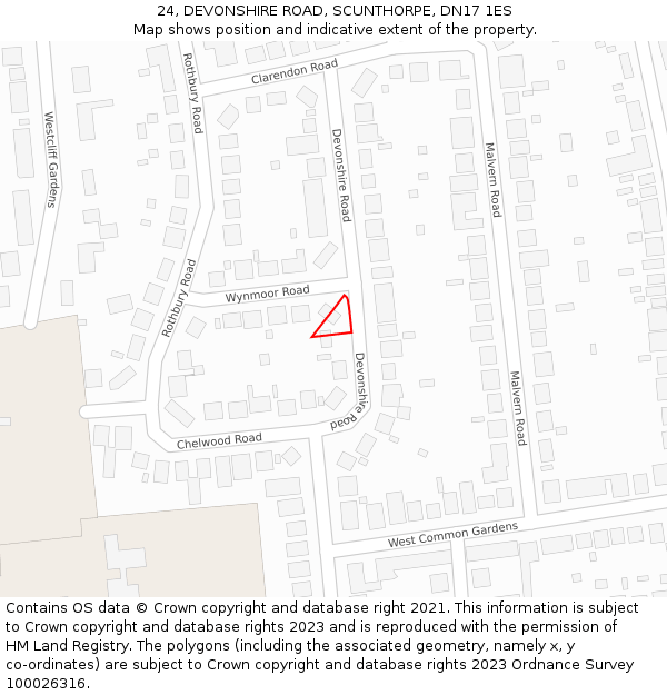 24, DEVONSHIRE ROAD, SCUNTHORPE, DN17 1ES: Location map and indicative extent of plot