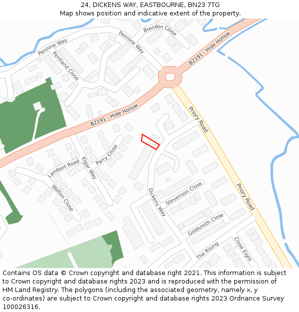 24, DICKENS WAY, EASTBOURNE, BN23 7TG: Location map and indicative extent of plot