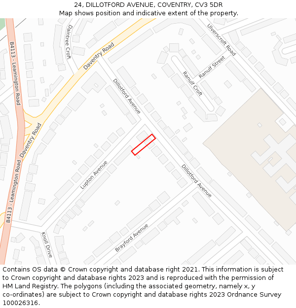 24, DILLOTFORD AVENUE, COVENTRY, CV3 5DR: Location map and indicative extent of plot