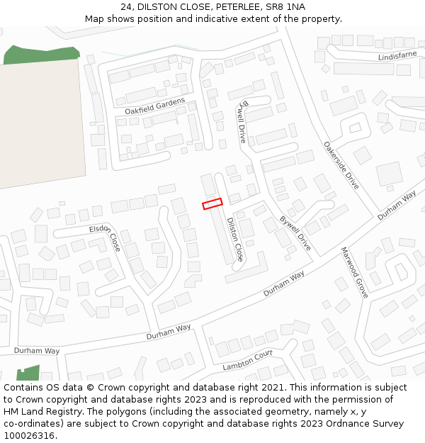 24, DILSTON CLOSE, PETERLEE, SR8 1NA: Location map and indicative extent of plot