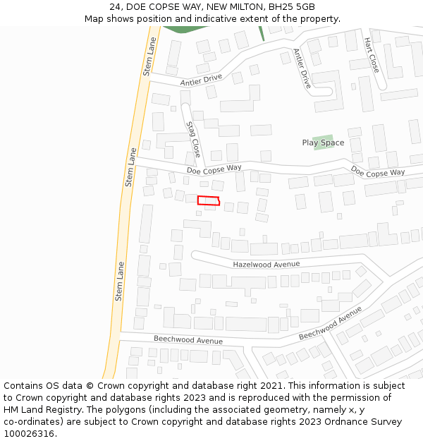 24, DOE COPSE WAY, NEW MILTON, BH25 5GB: Location map and indicative extent of plot