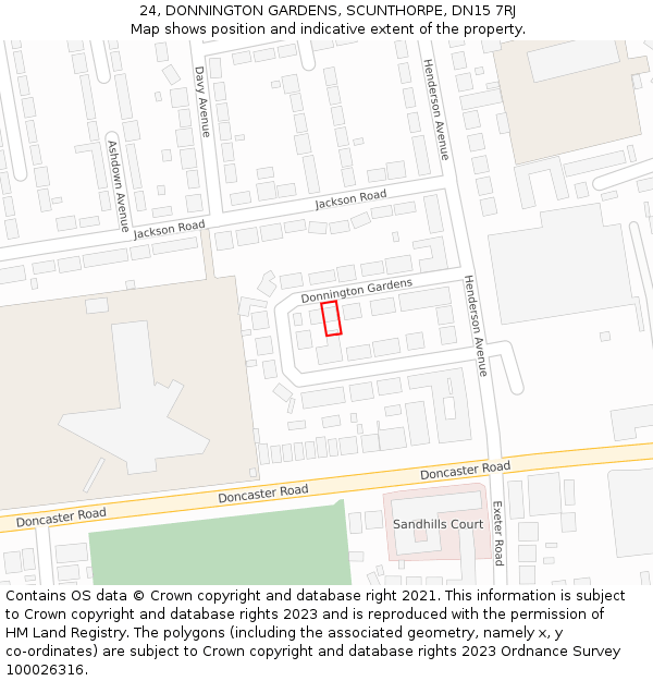 24, DONNINGTON GARDENS, SCUNTHORPE, DN15 7RJ: Location map and indicative extent of plot