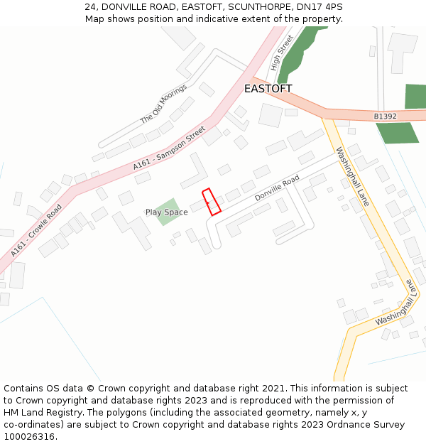 24, DONVILLE ROAD, EASTOFT, SCUNTHORPE, DN17 4PS: Location map and indicative extent of plot