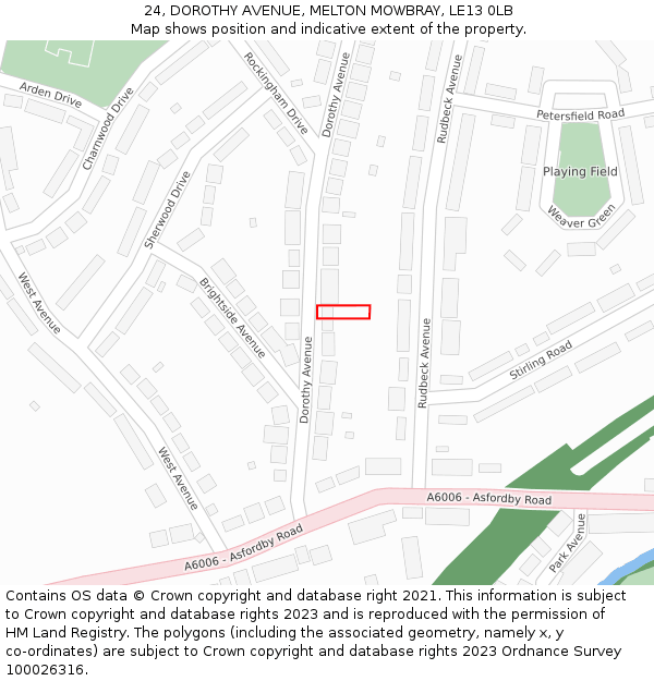 24, DOROTHY AVENUE, MELTON MOWBRAY, LE13 0LB: Location map and indicative extent of plot