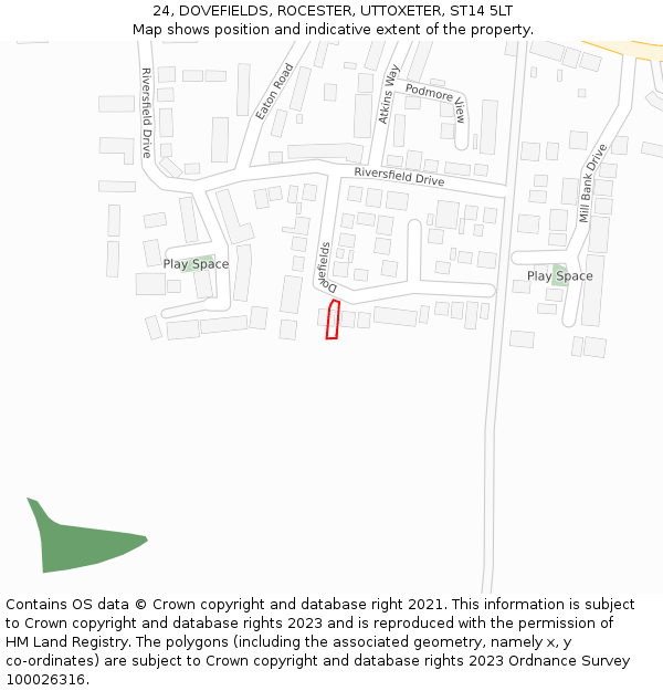 24, DOVEFIELDS, ROCESTER, UTTOXETER, ST14 5LT: Location map and indicative extent of plot