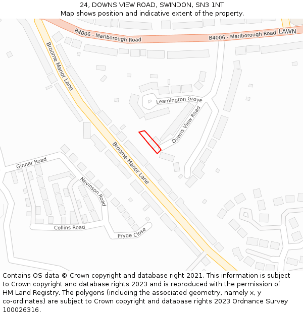 24, DOWNS VIEW ROAD, SWINDON, SN3 1NT: Location map and indicative extent of plot