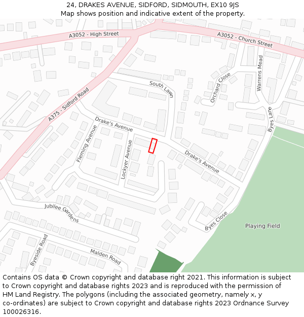 24, DRAKES AVENUE, SIDFORD, SIDMOUTH, EX10 9JS: Location map and indicative extent of plot