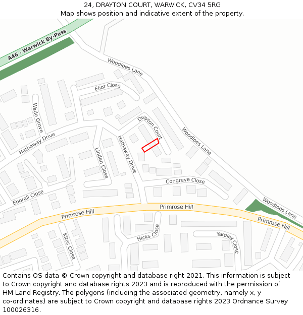 24, DRAYTON COURT, WARWICK, CV34 5RG: Location map and indicative extent of plot