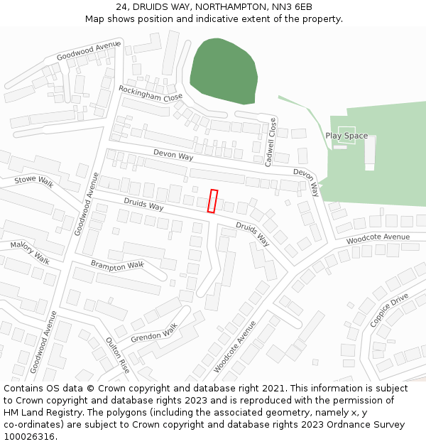 24, DRUIDS WAY, NORTHAMPTON, NN3 6EB: Location map and indicative extent of plot