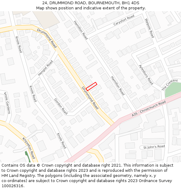 24, DRUMMOND ROAD, BOURNEMOUTH, BH1 4DS: Location map and indicative extent of plot