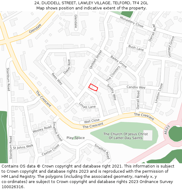 24, DUDDELL STREET, LAWLEY VILLAGE, TELFORD, TF4 2GL: Location map and indicative extent of plot