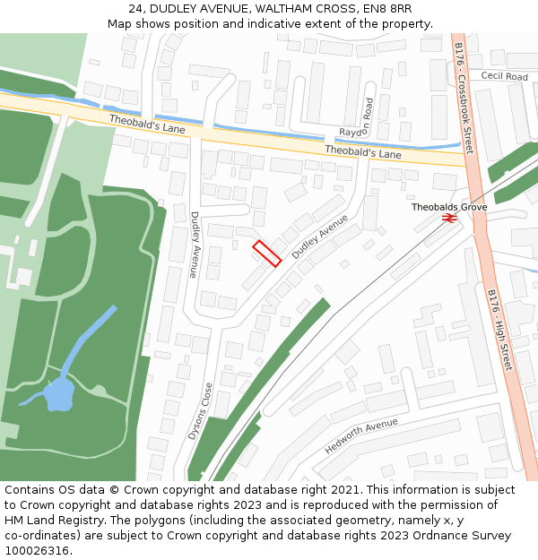 24, DUDLEY AVENUE, WALTHAM CROSS, EN8 8RR: Location map and indicative extent of plot