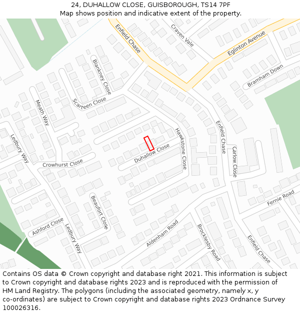 24, DUHALLOW CLOSE, GUISBOROUGH, TS14 7PF: Location map and indicative extent of plot