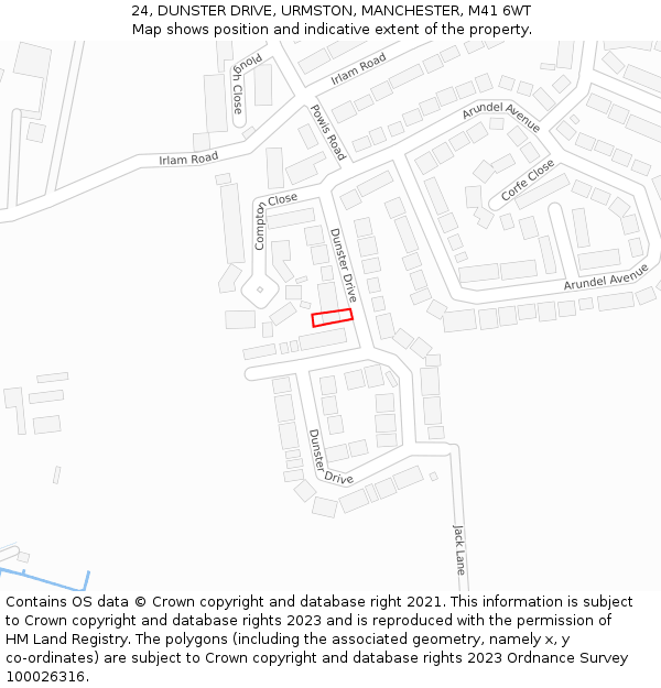 24, DUNSTER DRIVE, URMSTON, MANCHESTER, M41 6WT: Location map and indicative extent of plot