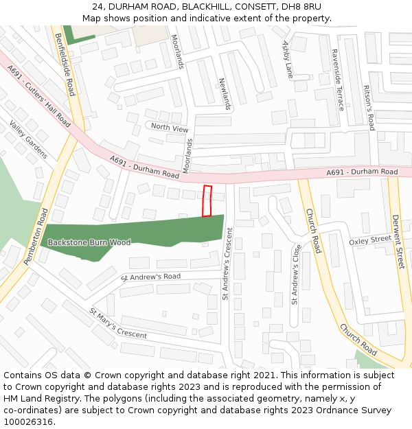 24, DURHAM ROAD, BLACKHILL, CONSETT, DH8 8RU: Location map and indicative extent of plot