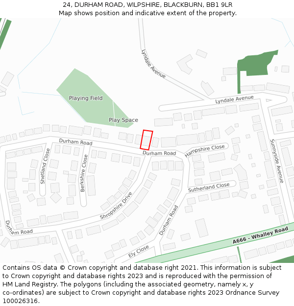 24, DURHAM ROAD, WILPSHIRE, BLACKBURN, BB1 9LR: Location map and indicative extent of plot