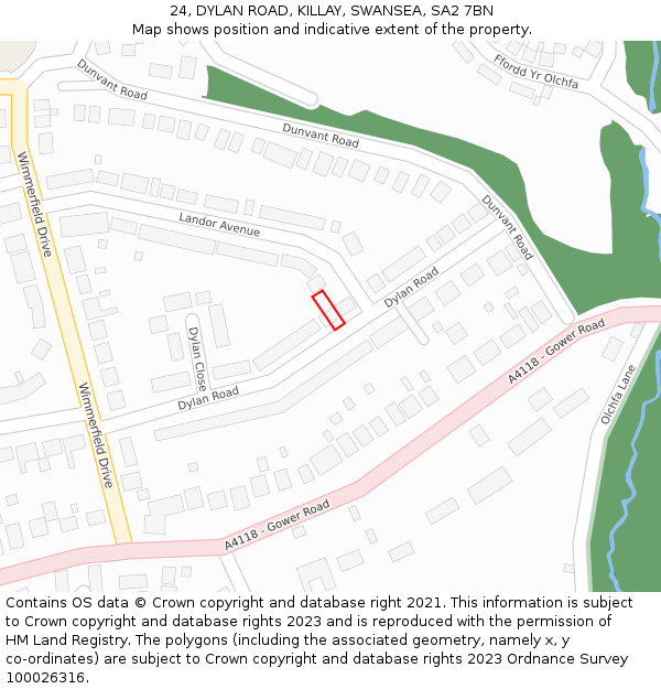 24, DYLAN ROAD, KILLAY, SWANSEA, SA2 7BN: Location map and indicative extent of plot