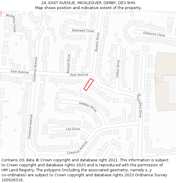 24, EAST AVENUE, MICKLEOVER, DERBY, DE3 9HN: Location map and indicative extent of plot