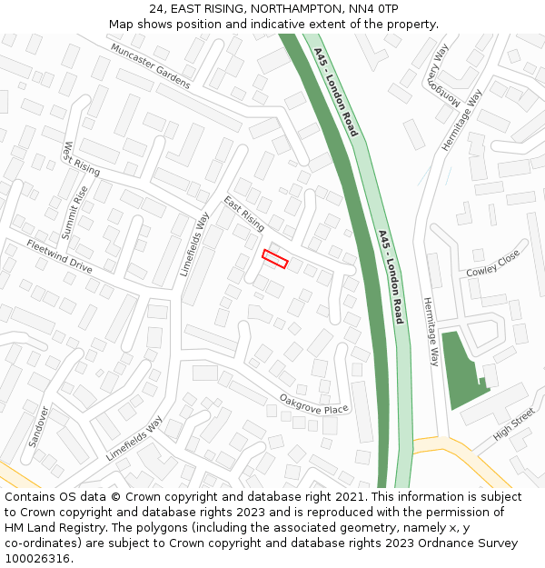 24, EAST RISING, NORTHAMPTON, NN4 0TP: Location map and indicative extent of plot