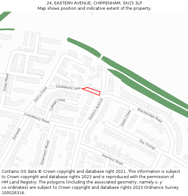 24, EASTERN AVENUE, CHIPPENHAM, SN15 3LP: Location map and indicative extent of plot