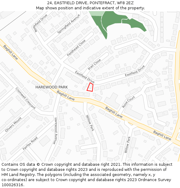 24, EASTFIELD DRIVE, PONTEFRACT, WF8 2EZ: Location map and indicative extent of plot