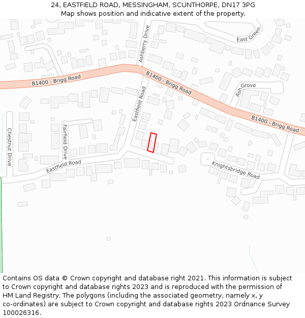 24, EASTFIELD ROAD, MESSINGHAM, SCUNTHORPE, DN17 3PG: Location map and indicative extent of plot