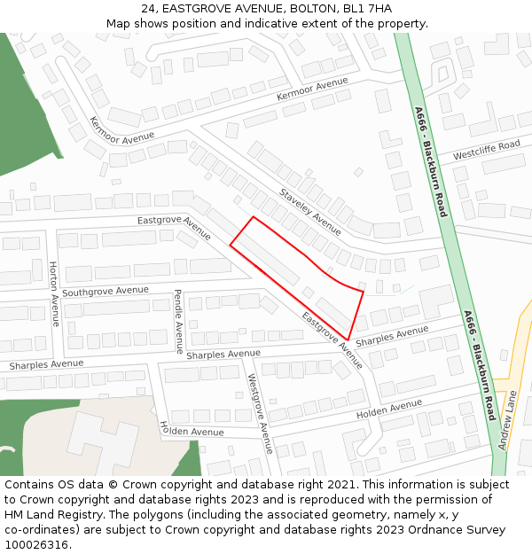 24, EASTGROVE AVENUE, BOLTON, BL1 7HA: Location map and indicative extent of plot