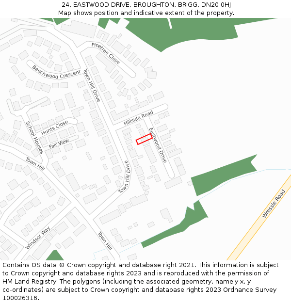 24, EASTWOOD DRIVE, BROUGHTON, BRIGG, DN20 0HJ: Location map and indicative extent of plot