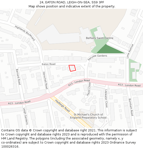 24, EATON ROAD, LEIGH-ON-SEA, SS9 3PF: Location map and indicative extent of plot