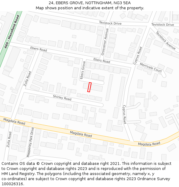 24, EBERS GROVE, NOTTINGHAM, NG3 5EA: Location map and indicative extent of plot