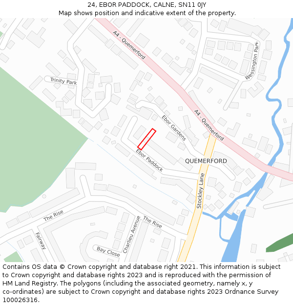 24, EBOR PADDOCK, CALNE, SN11 0JY: Location map and indicative extent of plot