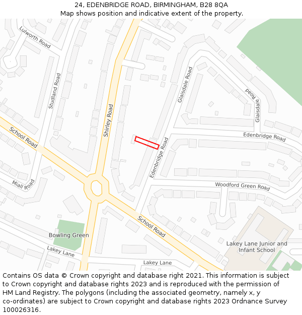 24, EDENBRIDGE ROAD, BIRMINGHAM, B28 8QA: Location map and indicative extent of plot