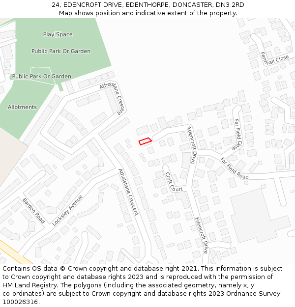 24, EDENCROFT DRIVE, EDENTHORPE, DONCASTER, DN3 2RD: Location map and indicative extent of plot