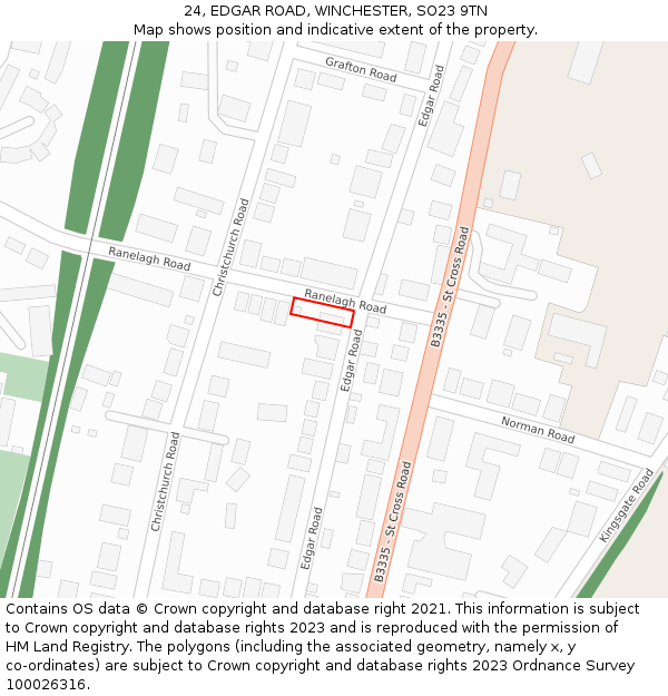 24, EDGAR ROAD, WINCHESTER, SO23 9TN: Location map and indicative extent of plot