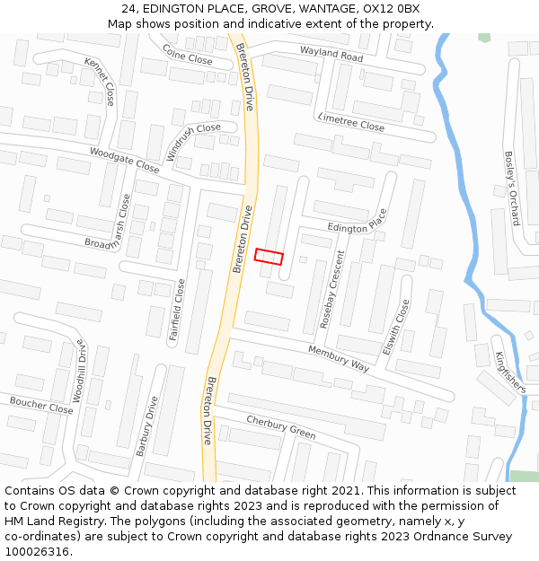 24, EDINGTON PLACE, GROVE, WANTAGE, OX12 0BX: Location map and indicative extent of plot