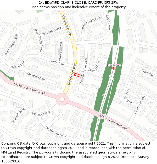 24, EDWARD CLARKE CLOSE, CARDIFF, CF5 2RW: Location map and indicative extent of plot