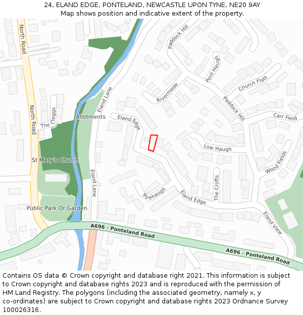 24, ELAND EDGE, PONTELAND, NEWCASTLE UPON TYNE, NE20 9AY: Location map and indicative extent of plot