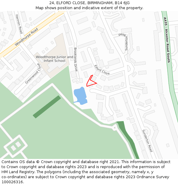 24, ELFORD CLOSE, BIRMINGHAM, B14 6JG: Location map and indicative extent of plot