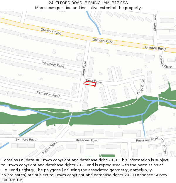 24, ELFORD ROAD, BIRMINGHAM, B17 0SA: Location map and indicative extent of plot