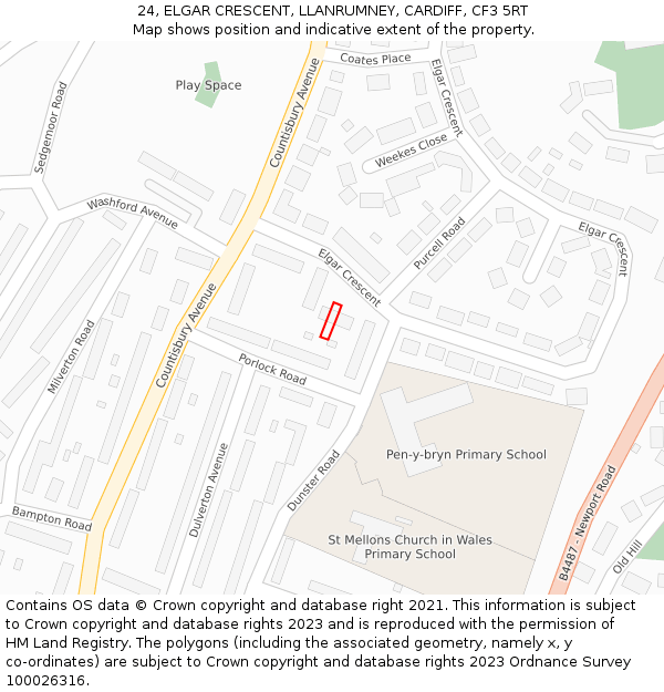 24, ELGAR CRESCENT, LLANRUMNEY, CARDIFF, CF3 5RT: Location map and indicative extent of plot