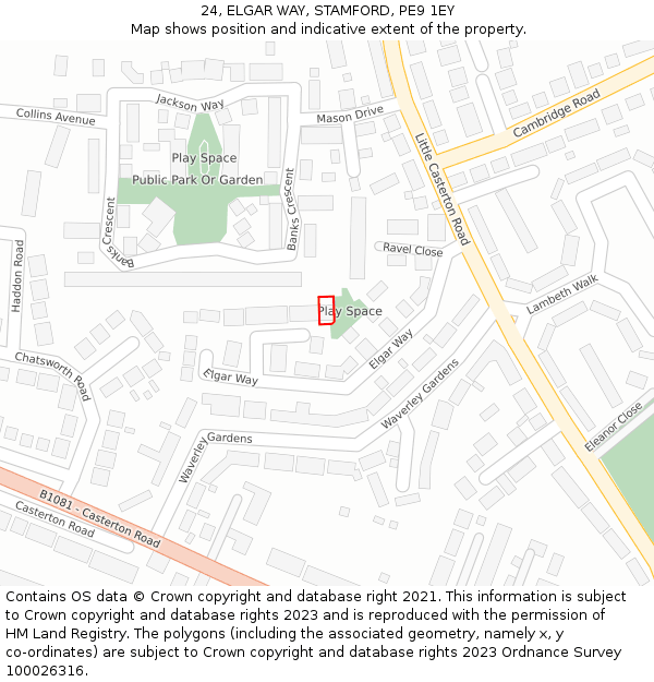 24, ELGAR WAY, STAMFORD, PE9 1EY: Location map and indicative extent of plot