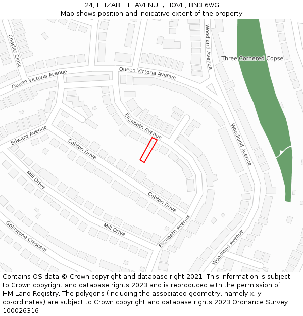 24, ELIZABETH AVENUE, HOVE, BN3 6WG: Location map and indicative extent of plot